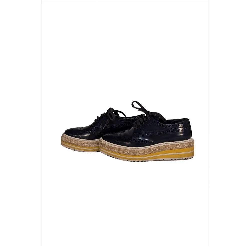 Prada - Navy Patent Leather Oxford Loafer Espadrille Sz 6